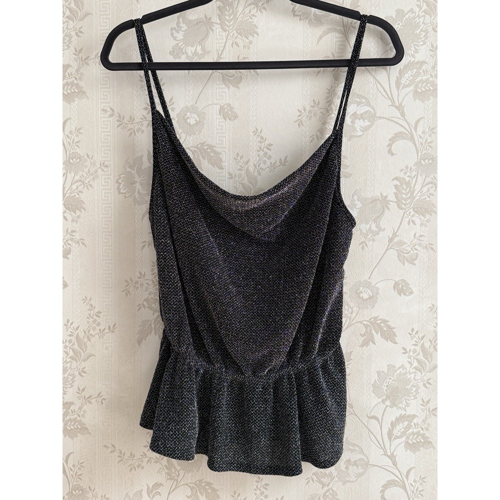 Vtg Y2K Charlotte Russe Metallic Peplum Cami Top Sz L USA Whimsigoth Indie